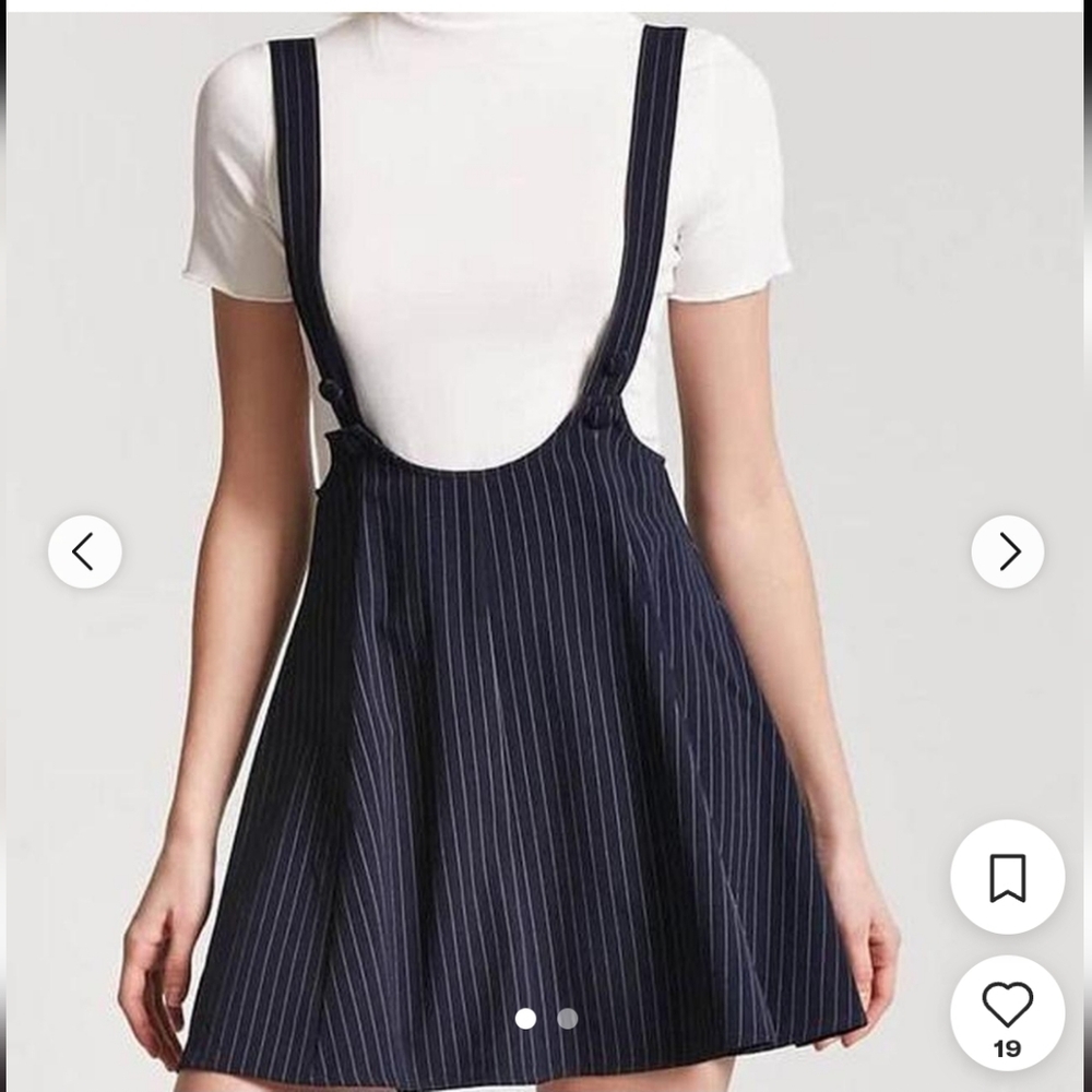 Navy Pinstripe Suspender Skirt Size M